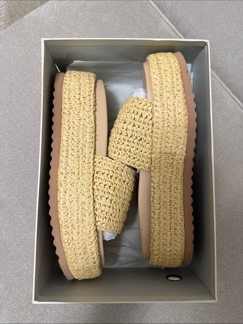 Tony Bianco Cream and Black Logo Shoe Box